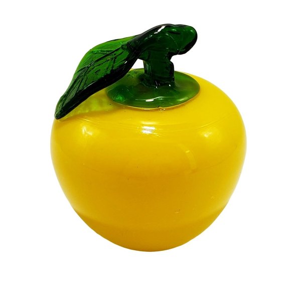 Art Glass VTG Murano Style Hand Blown Lot/2 Yellow Apples Fruit Paperweight - Picture 4 of 8